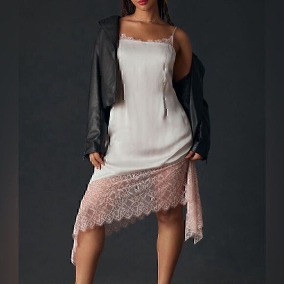 New! Anthropologie Lace-Trimmed Asymmetrical Midi Slip Dress 16 - Picture 5 of 13